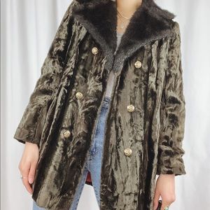 Vintage double breasted chocolate brown fur coat sz s/m